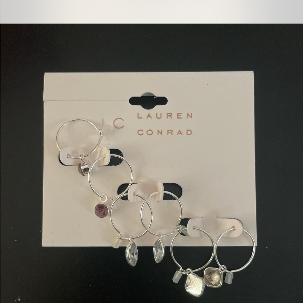 LC Lauren Conrad Silver and Purple Earring Set